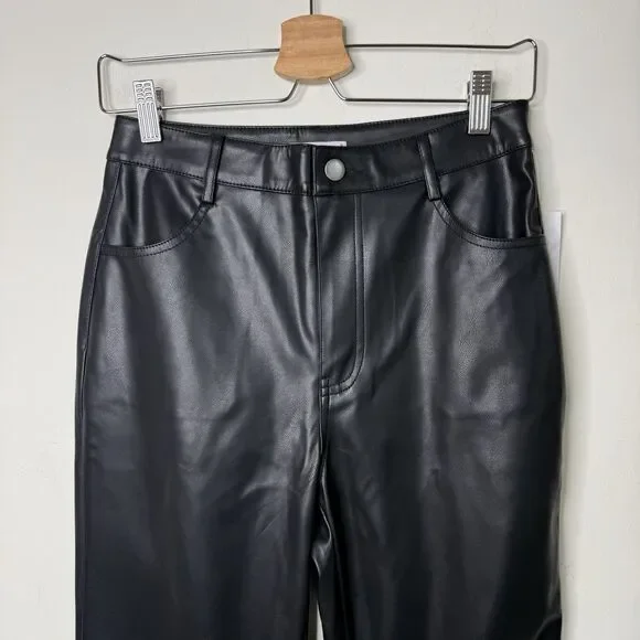 NWT Size 9 SO Black Faux Leather High Rise Flare Bell Bottom Pants Chic Goth 70s - Picture 6 of 16